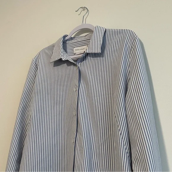 Ministry of Supply Women's White and Blue Striped Button-Down Shirt - Picture 6 of 12